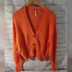 Free People Orange Cropped Button Front Cardigan